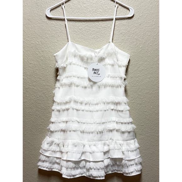 Princess Polly Dresses & Skirts - Princess Polly Molina White Fringe Tiered Mini Dress NWT Size 6